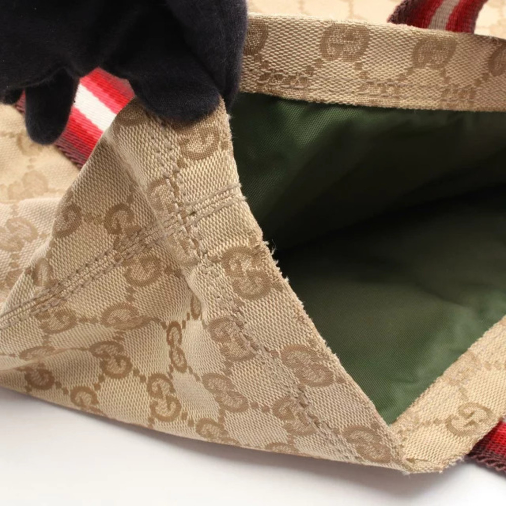 Gucci Multicolor Beige Crystal Red Leather Bag GG Canvas Tote Tan Red - Picture 9 of 10